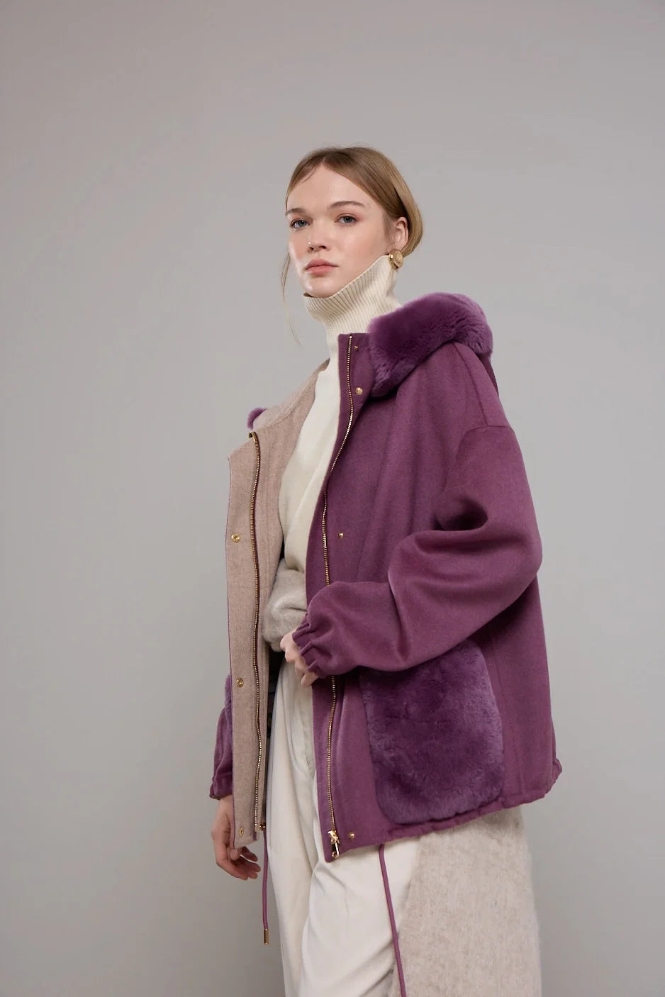 ALPAKA REX KÜRK DETAYLI KABAN BORDO