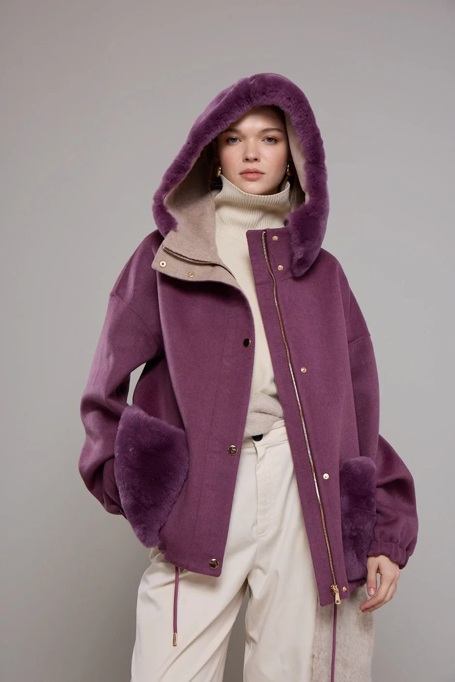 ALPAKA REX KÜRK DETAYLI KABAN BORDO