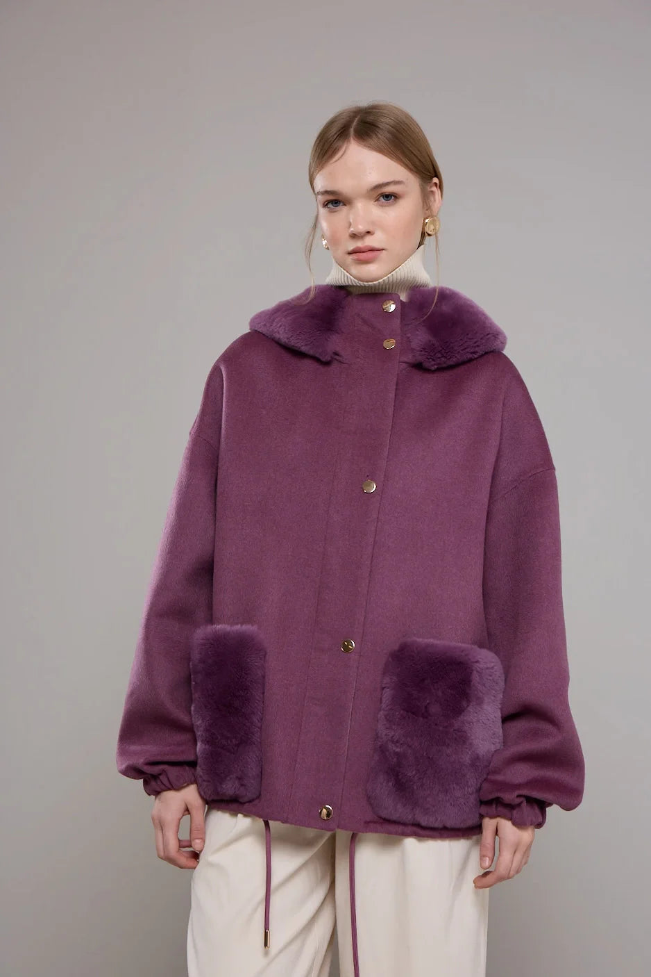 ALPAKA REX KÜRK DETAYLI KABAN BORDO