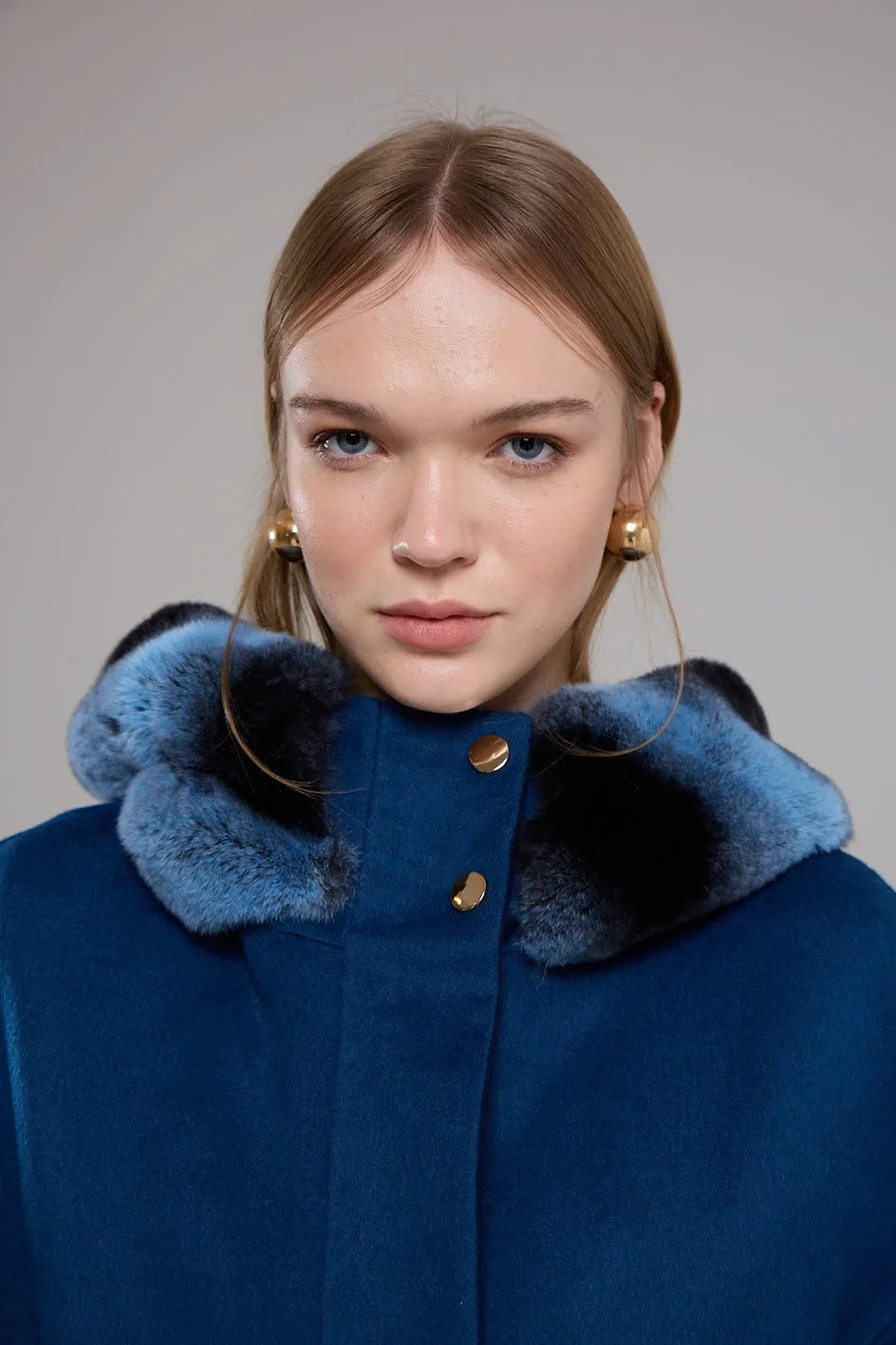 ALPAKA REX KÜRK DETAYLI KABAN LACİVERT