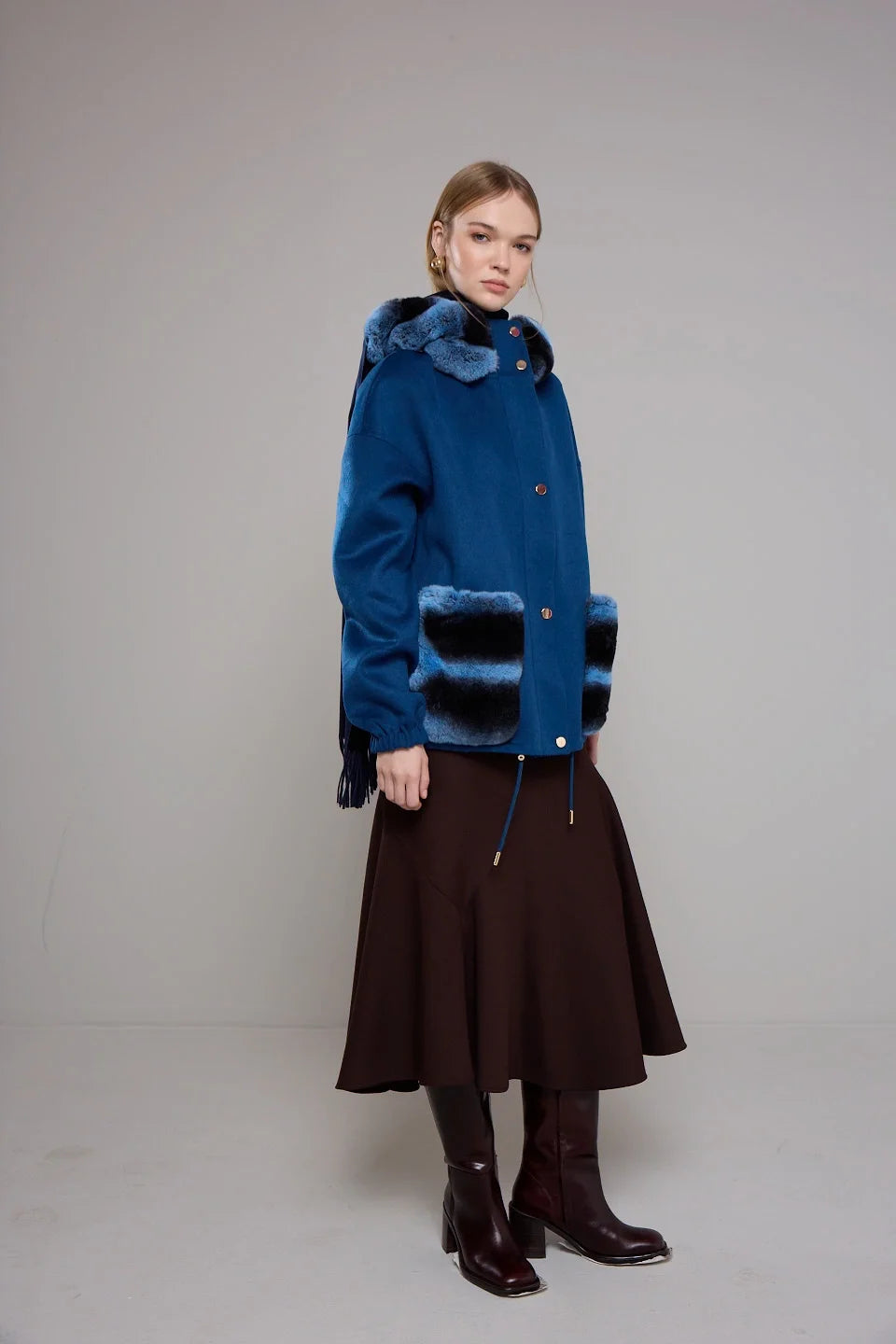 ALPAKA REX KÜRK DETAYLI KABAN LACİVERT