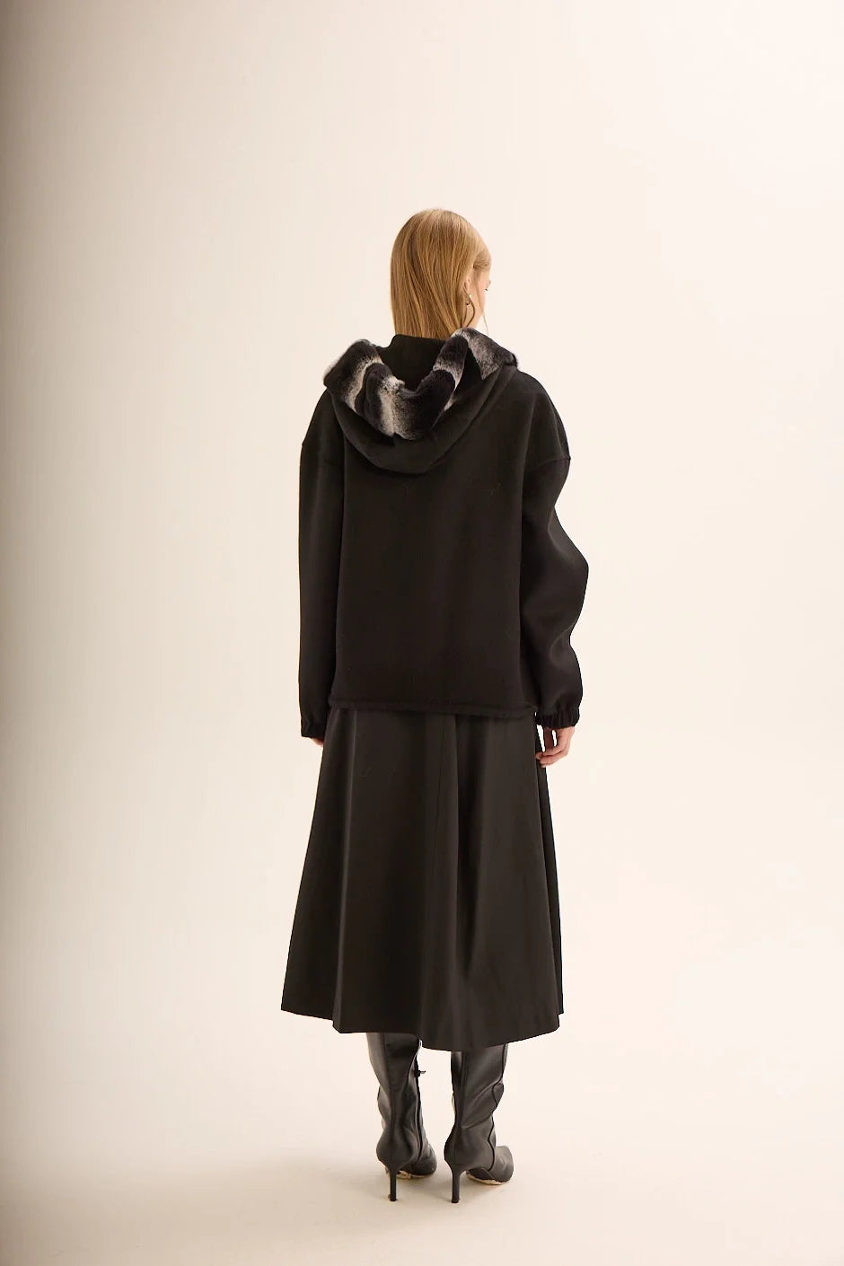 ALPAKA REX KÜRK DETAYLI KABAN SİYAH