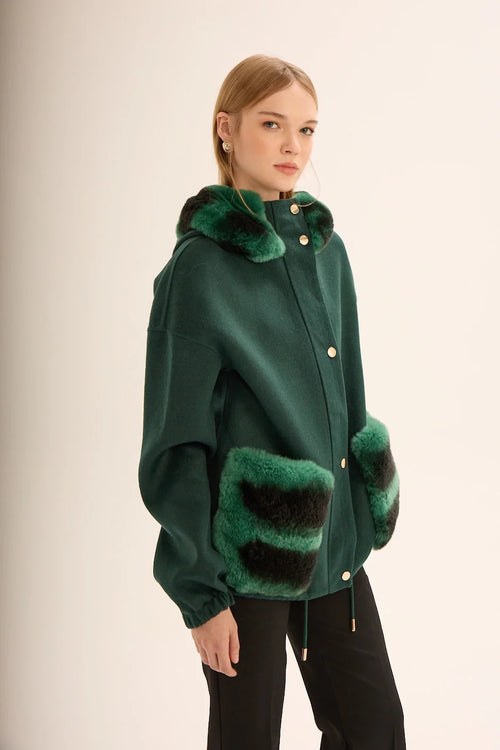 ALPAKA REX KÜRK DETAYLI KABAN YEŞİL