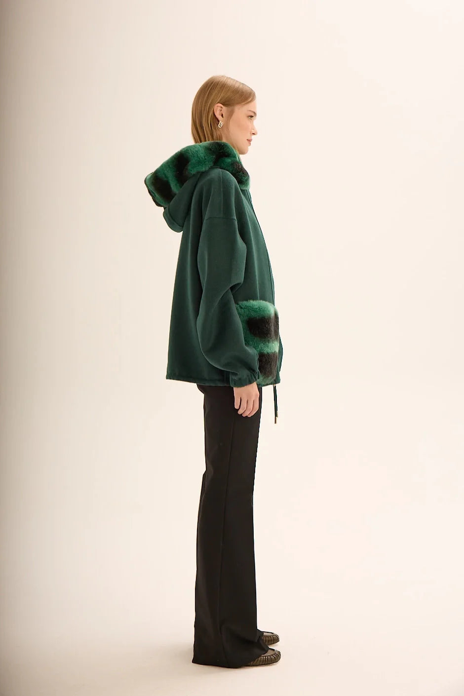 ALPAKA REX KÜRK DETAYLI KABAN YEŞİL