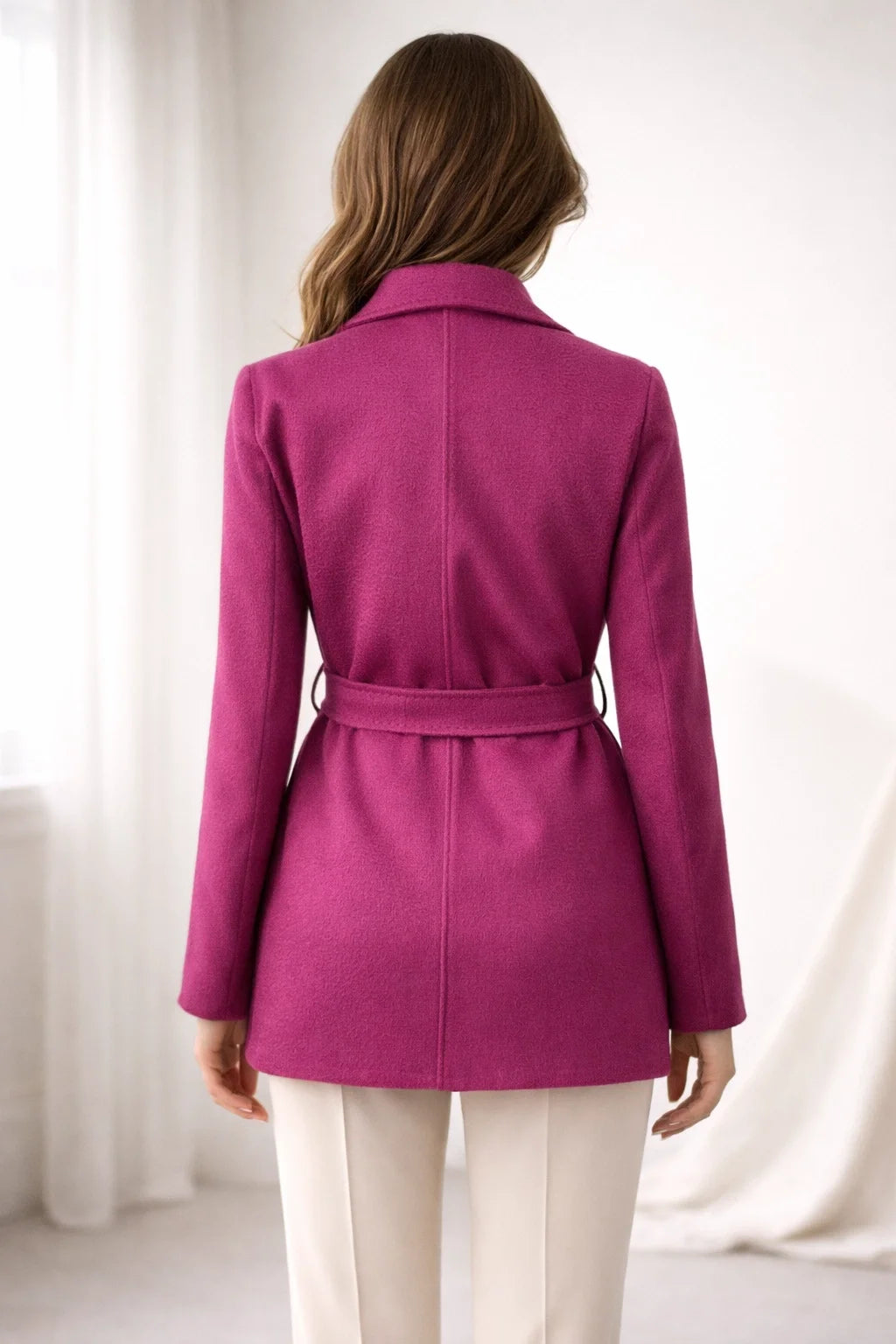 HAND-STITCHED FUCHSIA SHORT CASHMERE COAT
