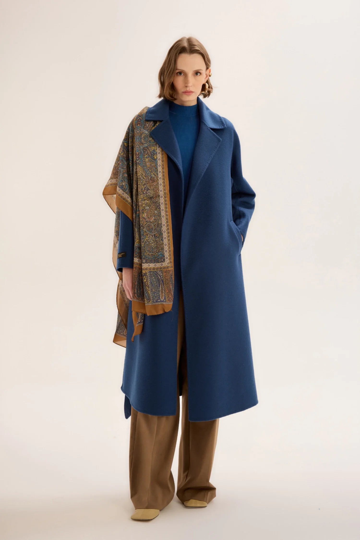 EL DİKİMİ KAŞMİR MANTO LACİVERT