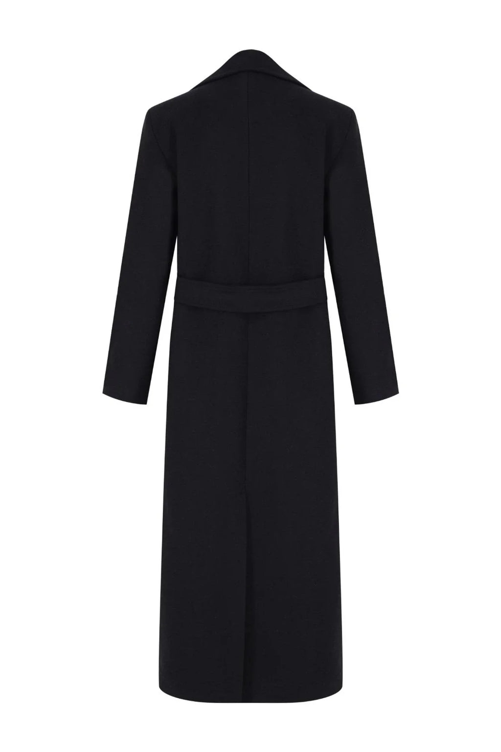 معطف كشمير أسود مخيط يدويًا.