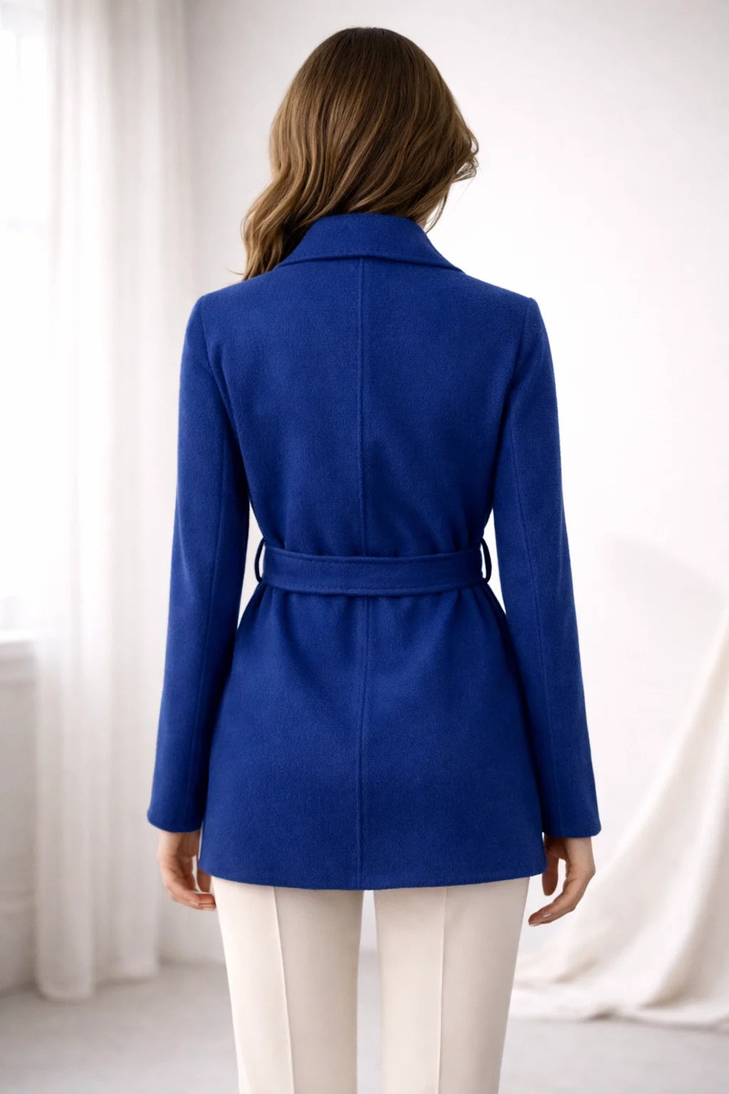 HAND-STITCHED NAVY BLUE SHORT CASHMERE COAT