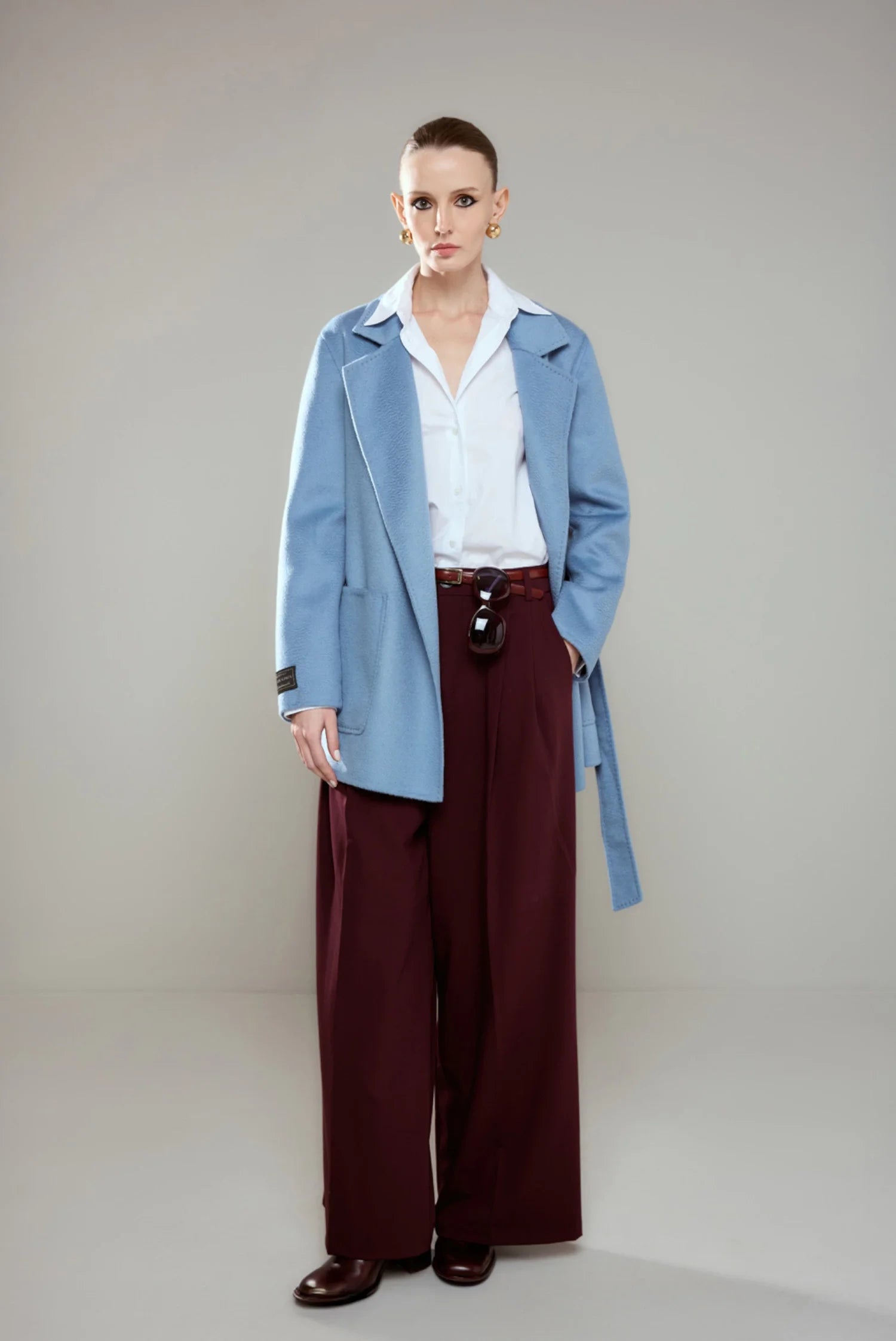 HAND-STITCHED BLUE SHORT CASHMERE COAT