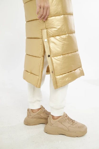 Gold Uzun Puffer Mont Arka Görünüm - BEJ Fine Factory