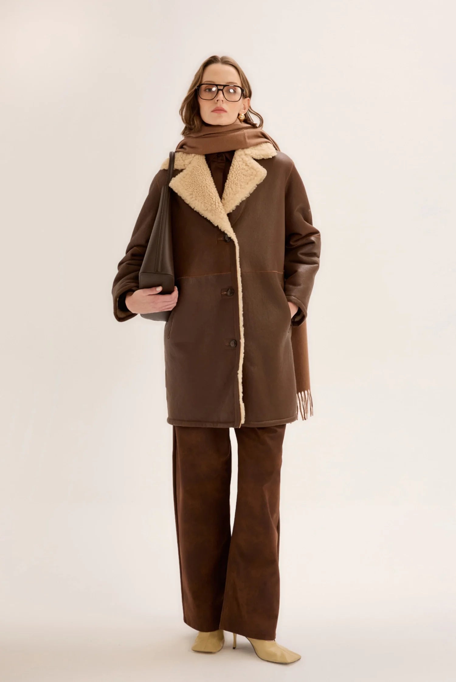 Shearling Detaylı Kahve Kısa Deri Kaban Detay - BEJ Fine Factory
