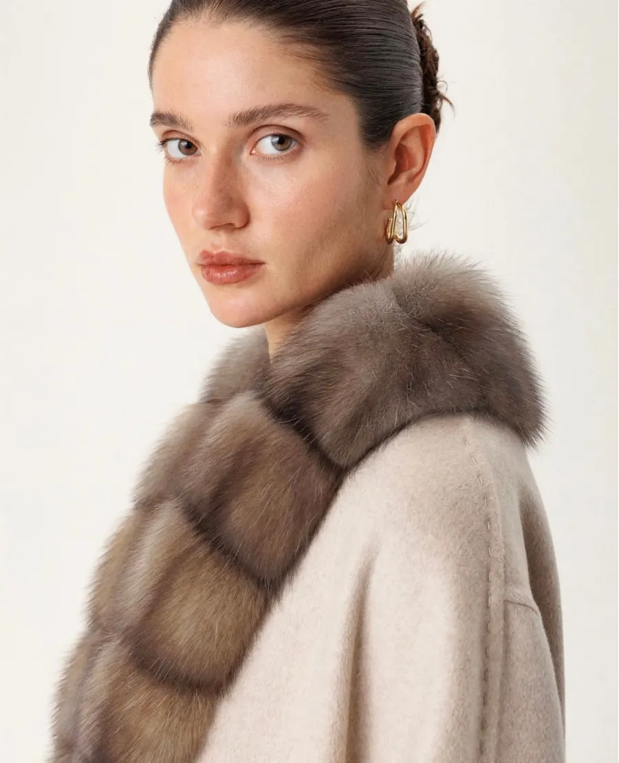 HAND-STITCHED CASHMERE COAT WITH FOX FUR COLLAR BEIGE 