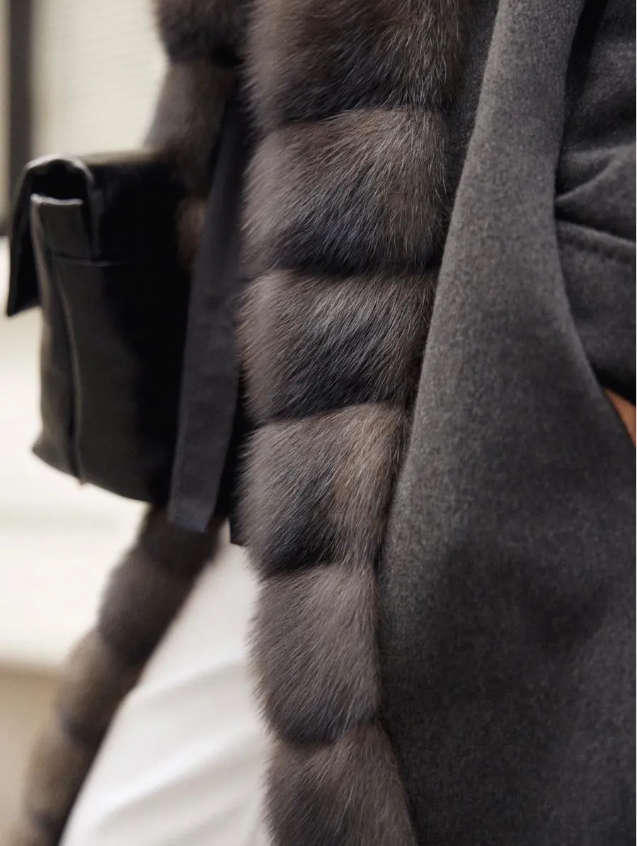 HAND-STITCHED CASHMERE COAT WITH FOX FUR COLLAR BEIGE 